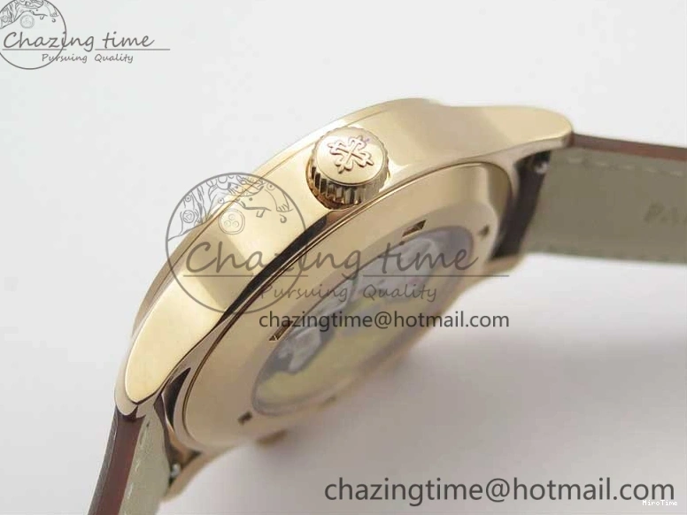 MIROTIME 0423 Calatrava 5524R Pilot Travel Time RG GRF Brown Dial on Brown Leather Strap MIYOTA TopPick 7155